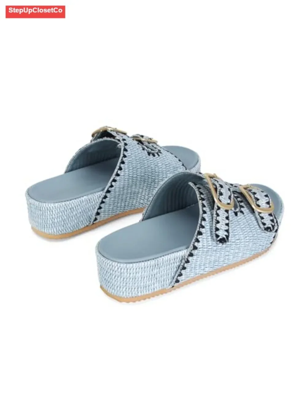Woven Espadrille Wedge Sandals with Raffia Straw, Adjustable Double Buckle